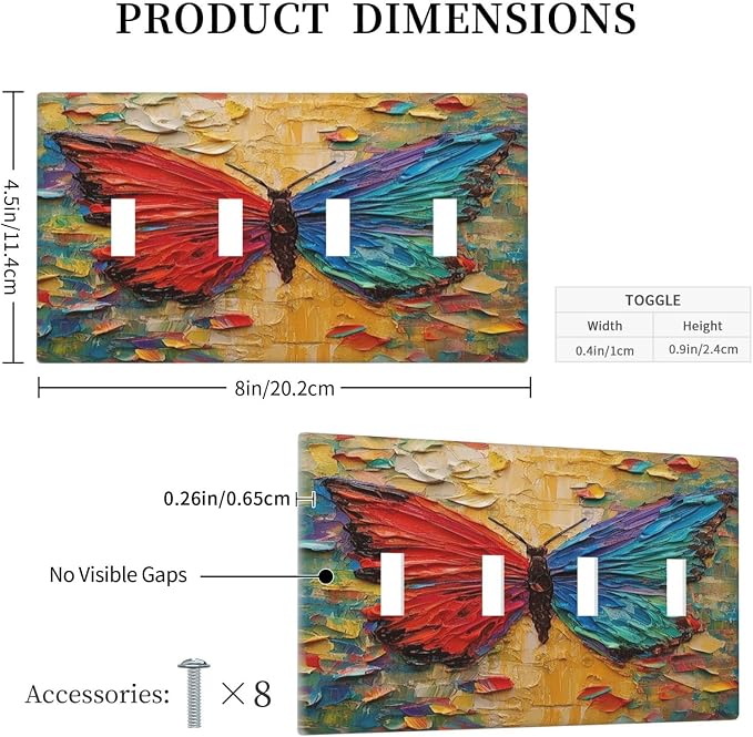 Light Switch Covers Colorful Butterfly Animal Insects Wall Art Abstract Quad - Image 5