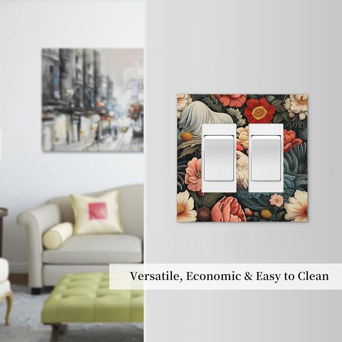 Decorative Outlet Covers Rooster Flowers Red White Chicken Floral 2 Gang Double - Image 7