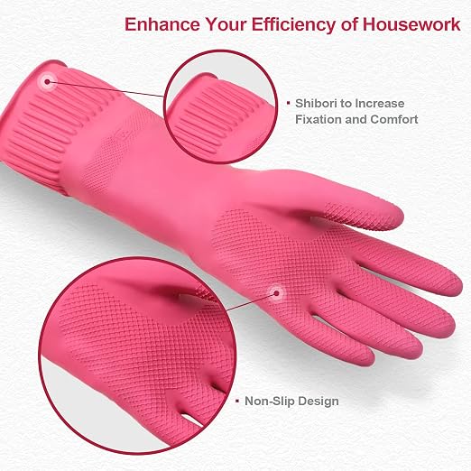 Mamison 2 Pairs Reusable Waterproof Household Dishwashing Cleaning Rubber Gloves - Image 2