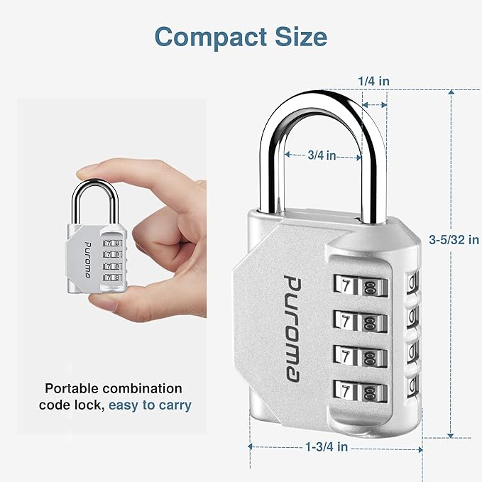 Puroma 4 Pack Combination Lock for Locker 4 Digit Outdoor Waterproof Padlock - Image 5