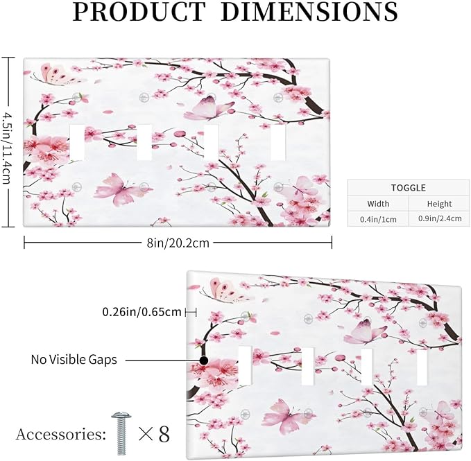 Cherry Floral Watercolor Pink Flowers Butterfly Light Switch Covers Quad Toggle - Image 5