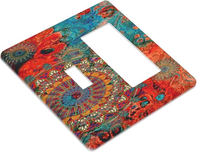 Abstract Ombre Colorful Indian Mandala 2 Gang Light Switch Covers Single Toggle - Image 3