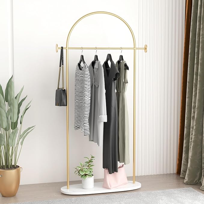 Modern Gold Coat Racks with Marble Base, Heavy Duty Clothes Rack Stand - Image 5