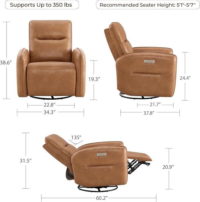 CHITA Faux Leather Power Recliner Chair, Swivel Glider Recliner - Image 2