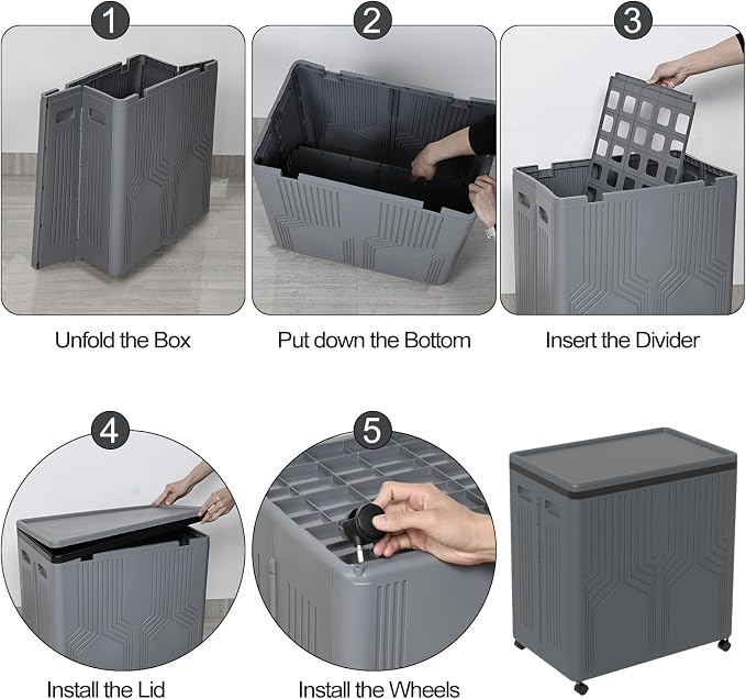 120 L Collapsible 2 Section Laundry Hamper, Plastic Rolling Laundry Basket 2 - Image 7