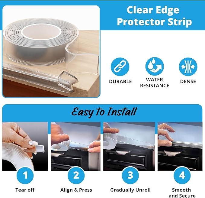 Furniture Corner & Edge Safety Bumpers, 16ft Edge Protector & 4 Clear Corner - Image 4