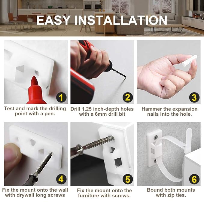 4our Kiddies Furniture Straps Baby Proofing Anti Tip Furniture Anchors Kit - Image 7