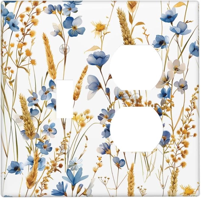 Vintage Wildflower Blue Gold Country Fall Wheat Floral Wallplates 1 Toggle 1 by Unknown