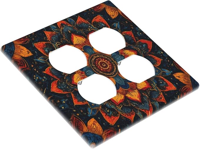 Colorful Oriental Floral Blooming Mandala Flower Outlet Covers 2-Gang Duplex - Image 3