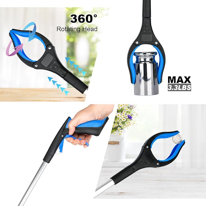 6-Pack 32" Grabber Reacher Tool, 360° Rotating Head, Wide Jaw, Foldable Reacher - Image 2