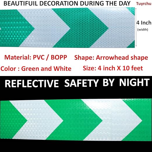 Reflective Tape Green and White 4 inch X 10 feet, Outdoor Waterproof Hazard - Image 3