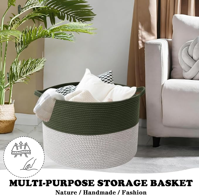 Large Storage Basket with Handle, 19.7" L x 19.7" W x 13" H Blanket Basket - Image 5