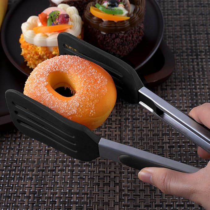 Cooking Tongs 9 inches and 12 inches Stainless Steel Kitchen Silicone Serving - Image 3
