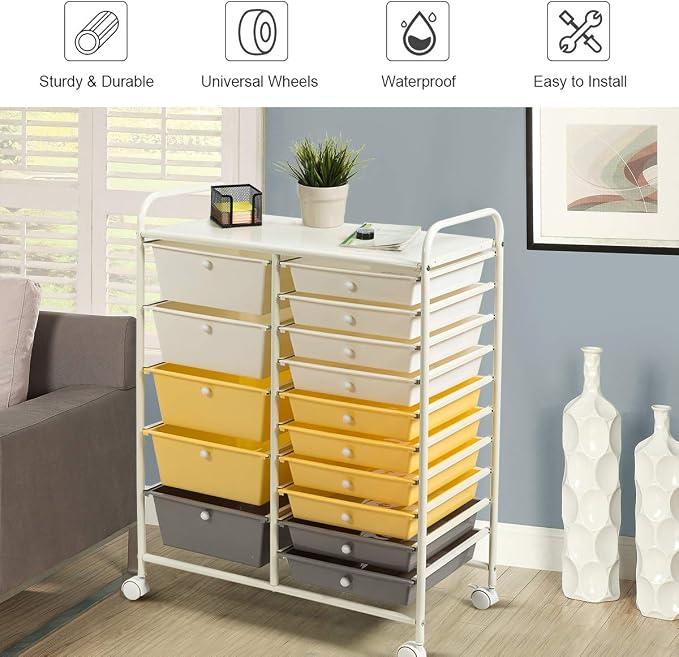 Giantex 15-Drawer Organizer Cart Office School Storage Cart Rolling Drawer Cart - Image 8
