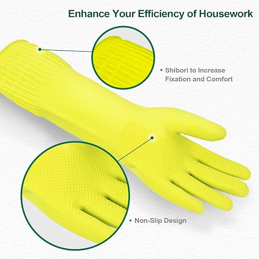 Mamison 2 Pairs Reusable Waterproof Household Dishwashing Cleaning Rubber Gloves - Image 2