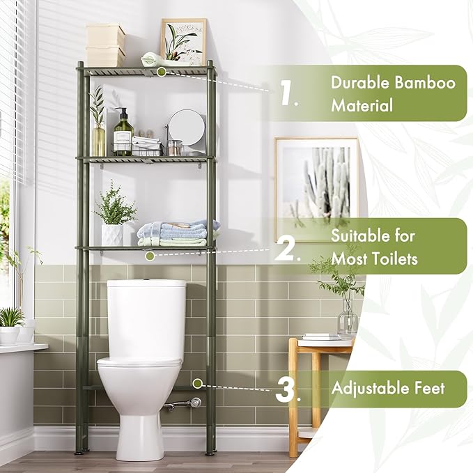 AmazerBath Bamboo Over The Toilet Storage Shelf, 3-Tier Over Toilet Bathroom - Image 4