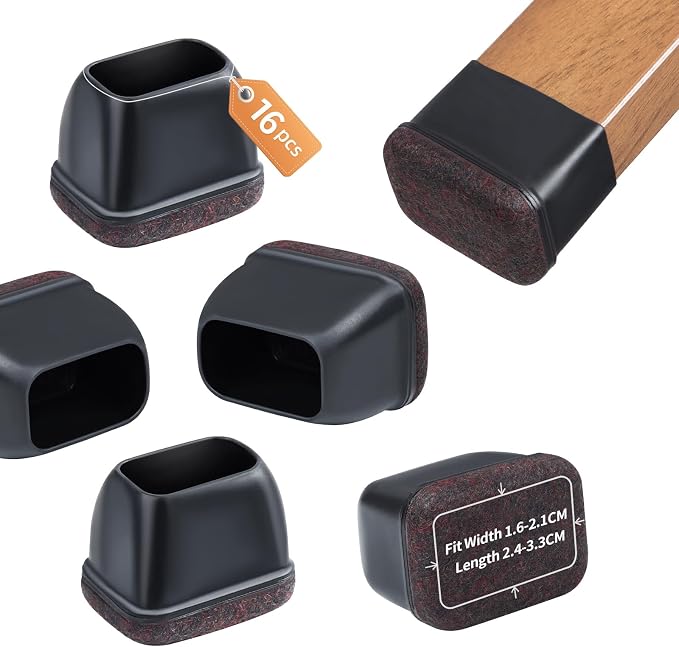 Ezprotekt 16-piece rectangular black felt chair leg floor protectors