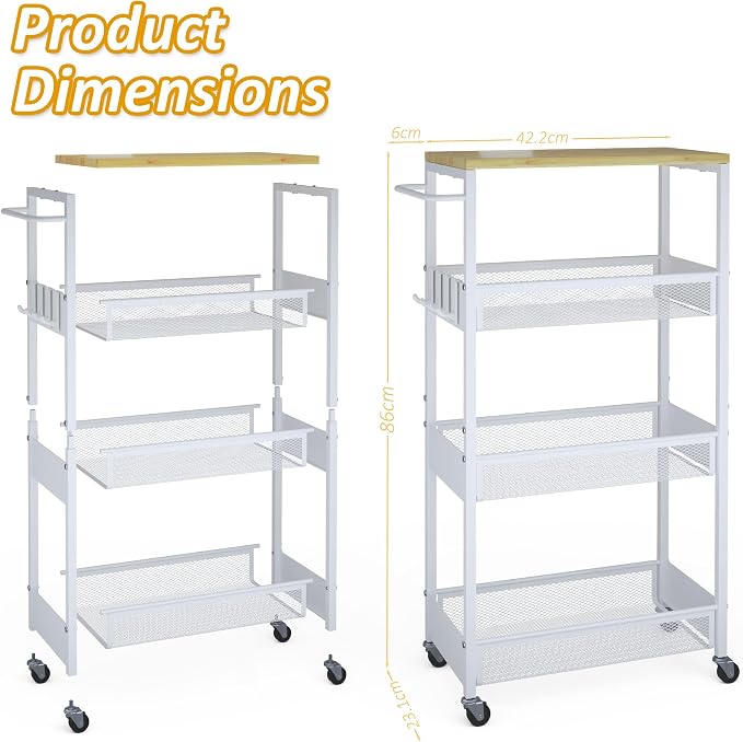 Slim Rolling Storage Cart, 4 Tier Metal Narrow Utility Cart - Image 7