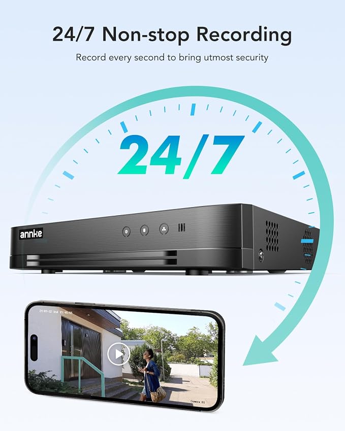 ANNKE 16CH 1080P Lite Hybrid 5-in-1 CCTV DVR, Motion Detection, H.265+ Security - Field & Grace