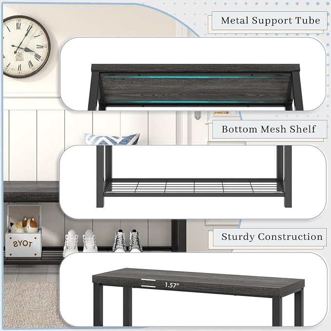FOLUBAN Shoe Storage Bench, Modern Entryway Bench - Image 6