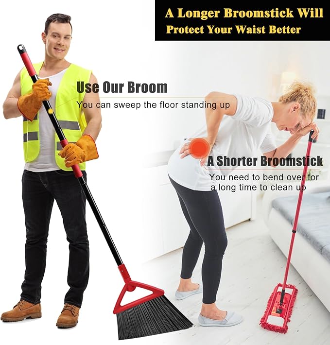 Heavy Duty Broom Outdoor and Indoor, 2 Pack Upgraded Commercial Angle Brooms - Image 6