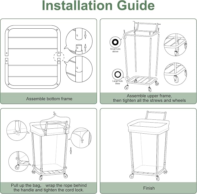 160L Laundry Hamper with Wheels and Handle, 2 Section Large Rolling Laundry - Image 8