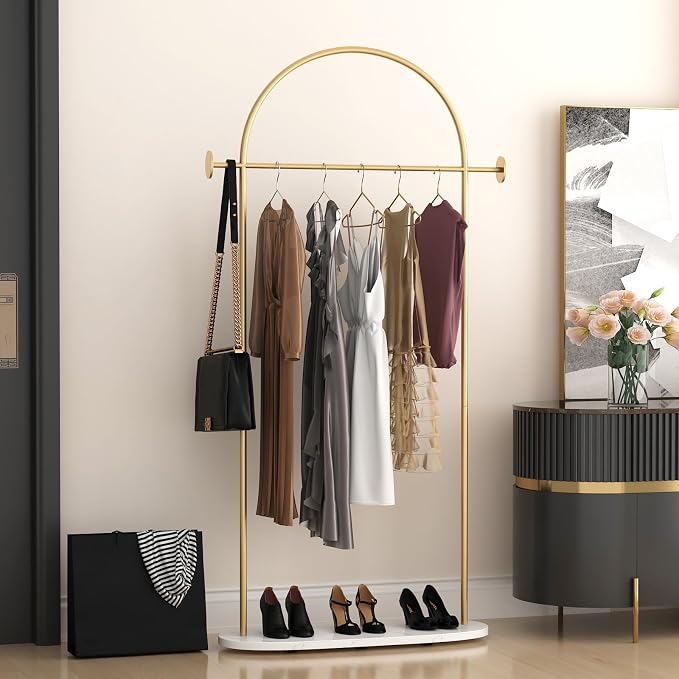 Modern Gold Coat Racks with Marble Base, Heavy Duty Clothes Rack Stand - Image 2