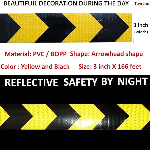 Yellow and Black Reflective Tape 3 inch X 166 feet, Outdoor Waterproof Hazard - Image 3