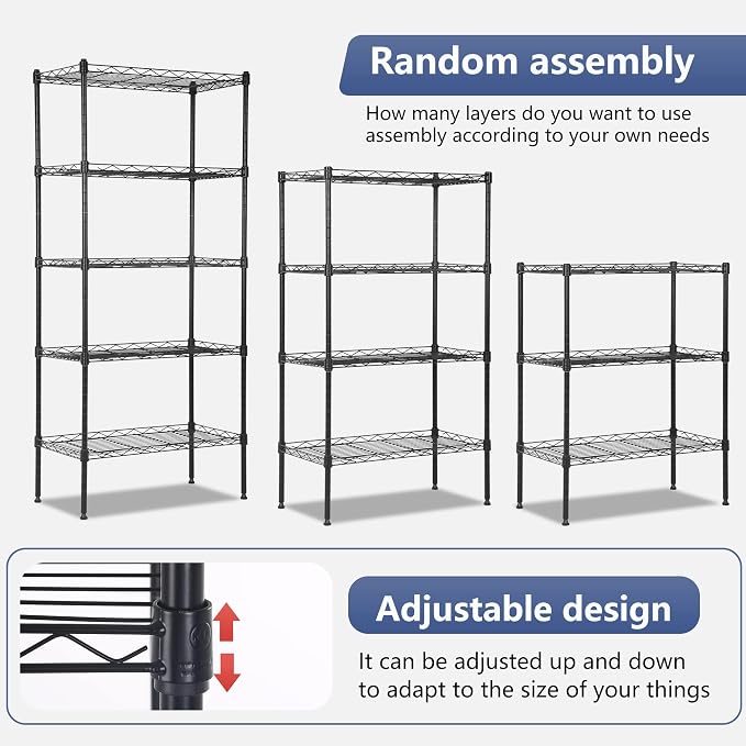 FDW 5 Tier 22L x 12W x 48H Pantry Shelves Adjustable Storage Rack Metal Shelf - Image 7
