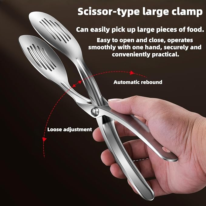 Kitchen Metal Tongs, Heat-Resistant 600°C Stainless Steel Cooking Tongs - Image 3