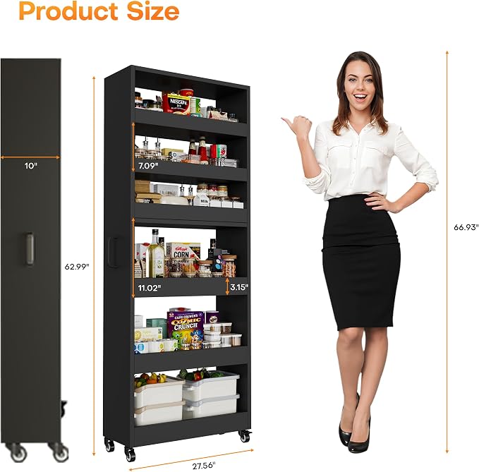 Slim Storage Cart, Lightweight 6 Tier Metal Rolling Utility Kitchen Cart on - Image 7