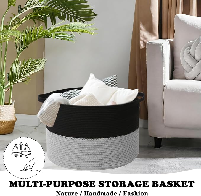 Large Storage Basket with Handle, 23.6" x 23.6" x 15.7" Blanket Basket Storage - Image 5