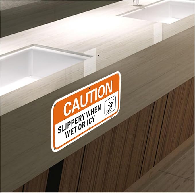 Caution Slippery When Wet or Icy Sign 2 Pack, 12 x 6 inches Rust Free .040 - Image 5