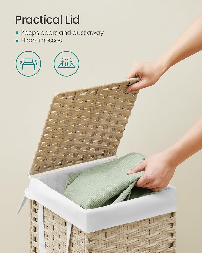 SONGMICS Laundry Hamper with Lid, 17.2 Gallon Synthetic Rattan Clothes Laundry - Image 3