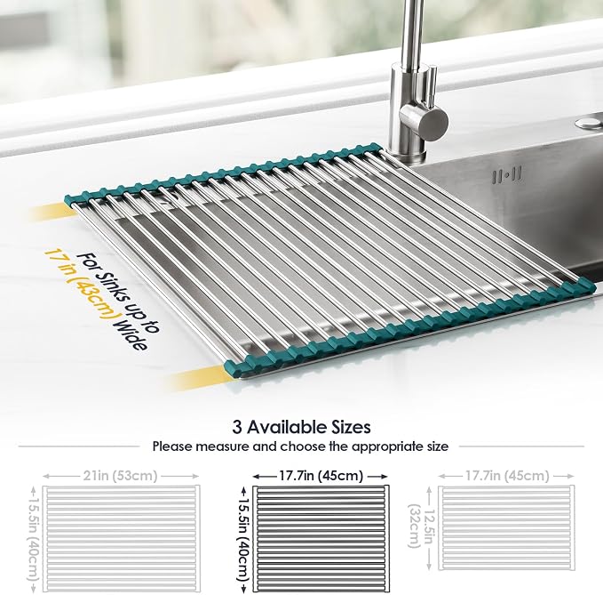 Tomorotec Stainless Steel Roll Up Dish Drying Rack, Foldable Over The Sink - Field & Grace