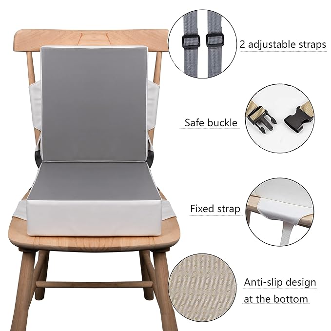 Kalawen Booster Seat for Kitchen Chair, Upgraded 2Pcs PU Washable Straps Safety - Image 3