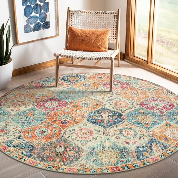 Lahome Moroccan Trellis Washable Round Area Rug, Soft Round Rugs 6ft Ultra-Thin by Lahome