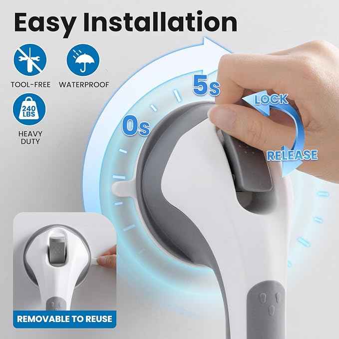LEVERLOC Shower Grab Bar, 12 Inch Suction Grab Bars