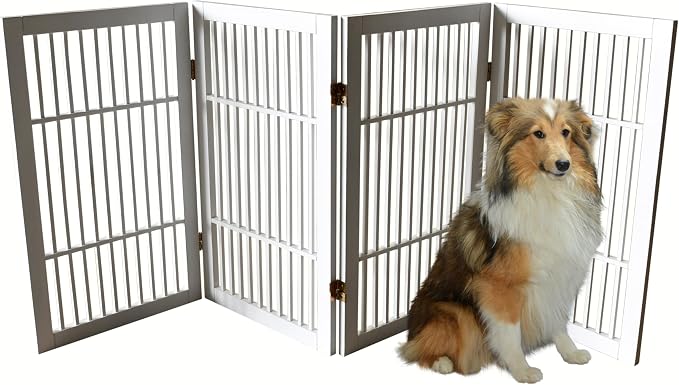 Pet Dog Gate Strong and Durable Freestanding Folding Acacia Hardwood Portable - Image 2