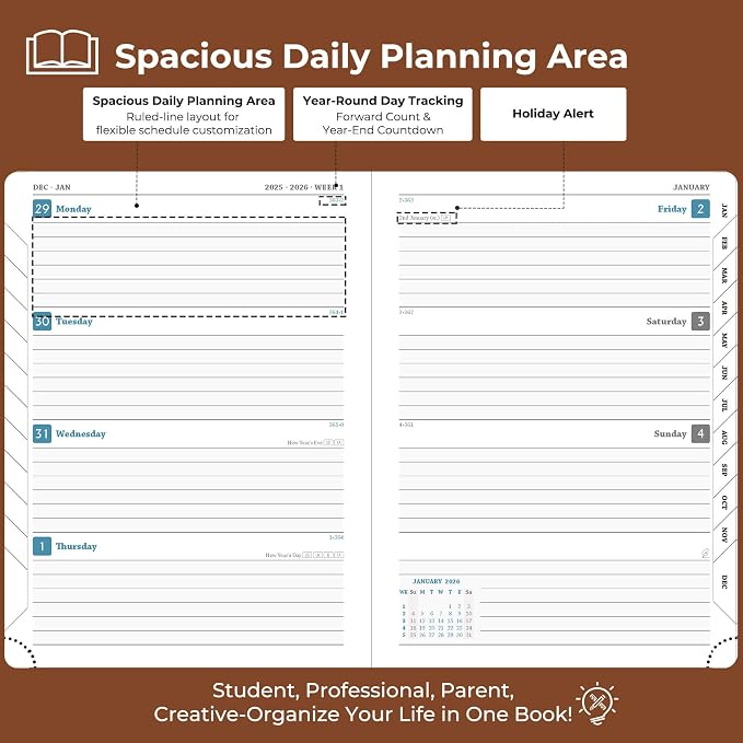 Planner 2026 Daily Weekly and Monthly, 12 Months Spiral Bound Calendar Agenda - Image 3