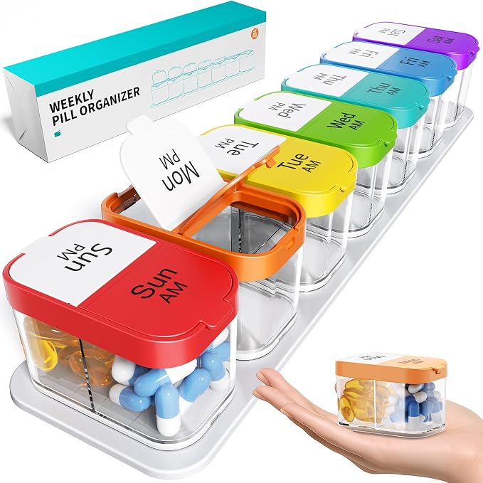 Odaro Extra Large Weekly Pill Organizer, XL Pill Box 7 Day Am Pm, Jumbo by OdaroPillOrganizerHelpYouNeverMissADose