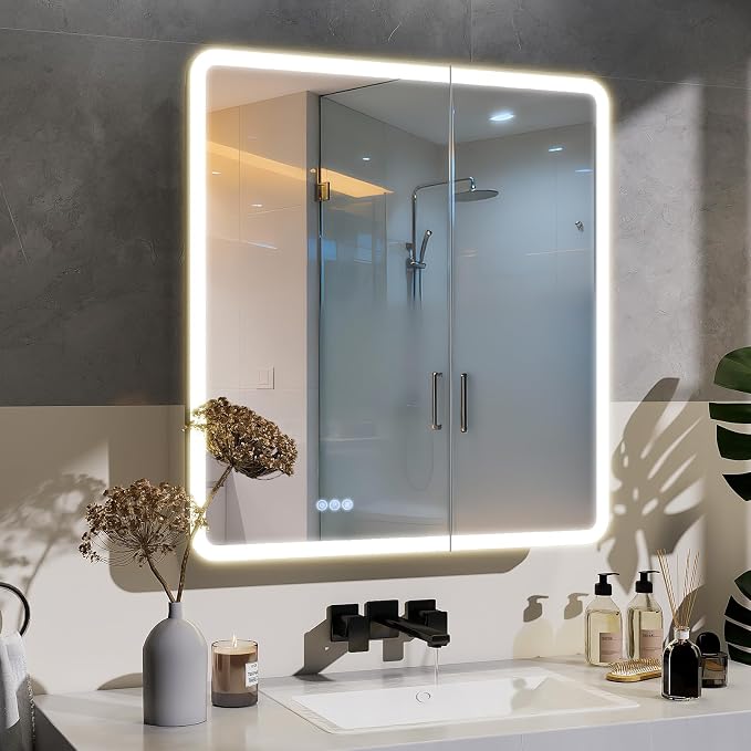 BEAUTYPEAK 30 x 32 LED Bathroom Medicine Cabinet Mirror, Adjustable Shelves - Image 8