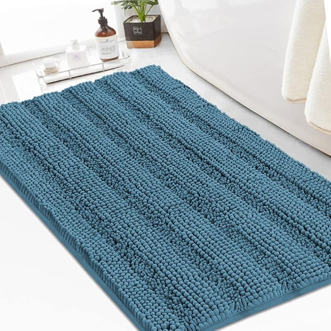 Turquoize Chenille Bath Rugs Shaggy Non Slip Blue Bath Rug, Turquoise Blue by Turquoize