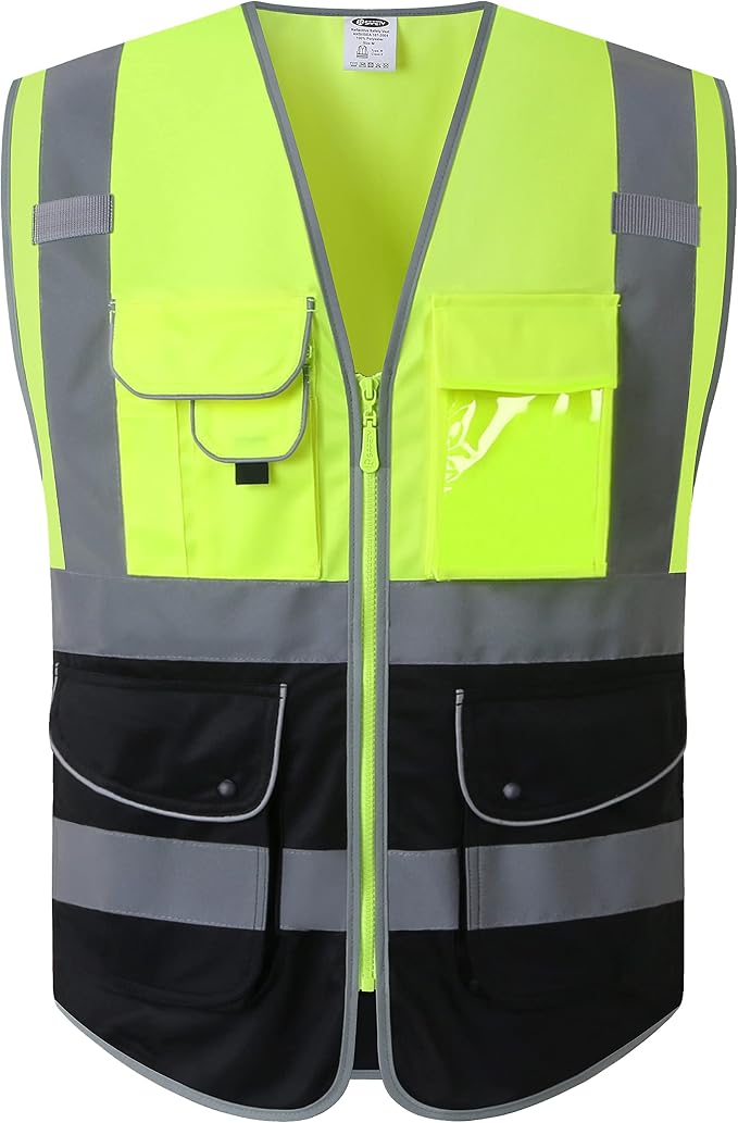 JKSafety 9 Pockets High Visible Reflective Safety Vest Zipper Front Breathable by JKSafety
