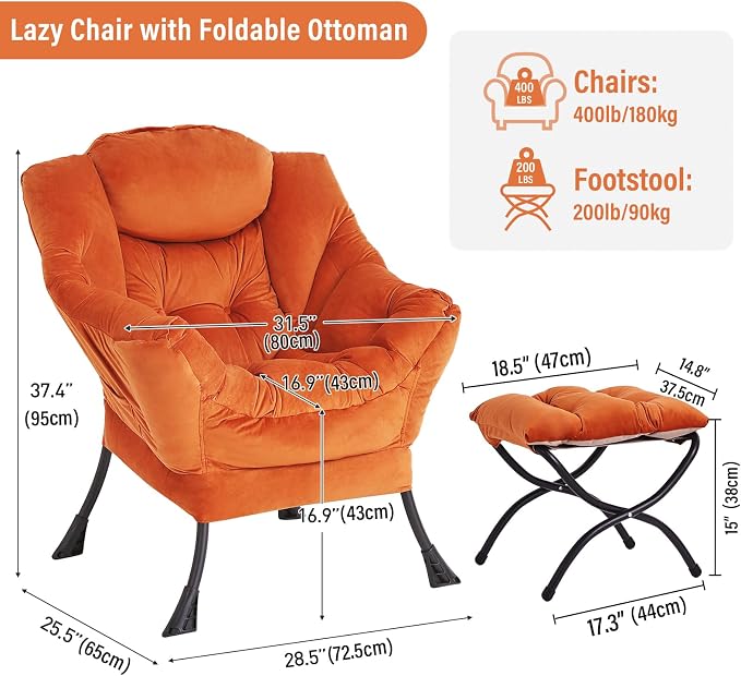 Lazy Chair with Ottoman, Modern Chair with Folding Footrest, Lounge Accent Chair - Image 2