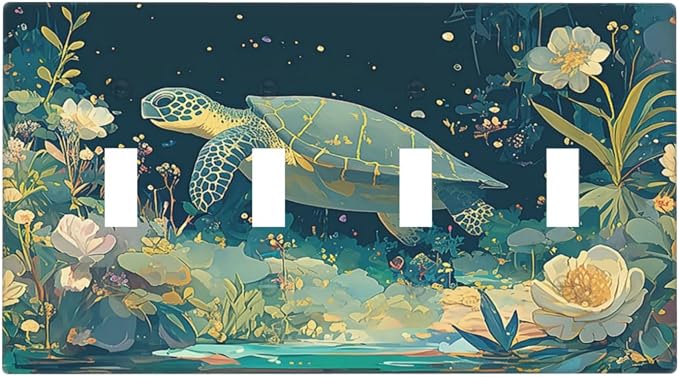 Light Switch Covers Fantasy Sea World Sea Turtle Floral Plant Quad Toggle by LightSwitchCover