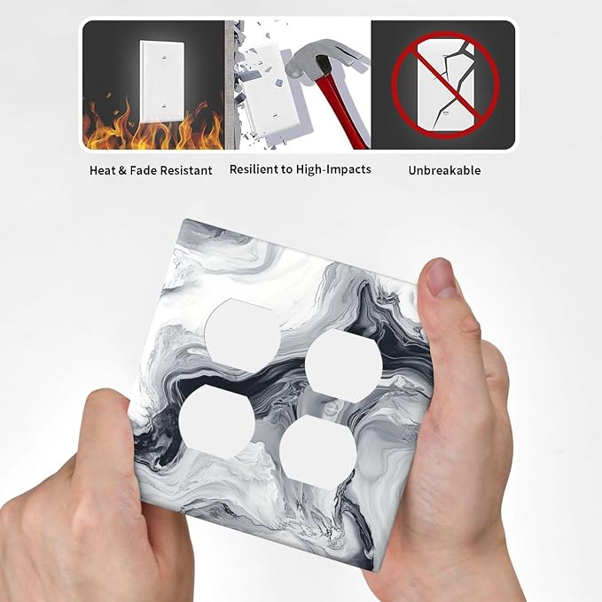 Abstract Marble Ink Texture Grey Marble Print Outlet Covers 2 Gang Double - Image 6
