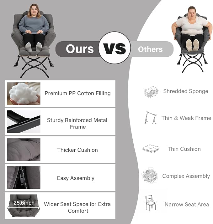 Lazy Chair with Folding Ottoman, Modern Accent Lounge Armchair with Armrests - Image 5