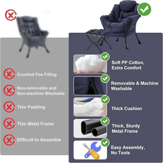 Lazy Chair with Ottoman, Modern Chair with Folding Footrest, Lounge Accent Chair - Image 9