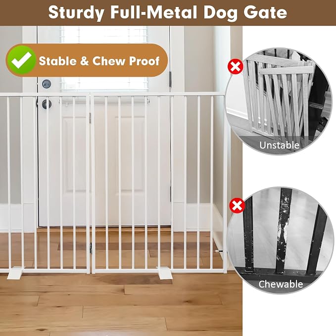 Metal Freestanding Dog Gates, Extra Wide 24", Heavy Duty Freestanding Pet - Image 3